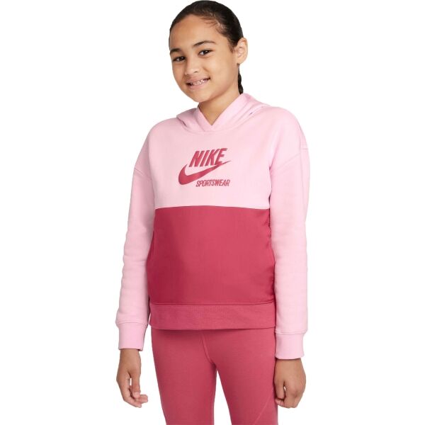 Nike NSW HERITAGE FT HOODIE G Růžová XL - Dívčí mikina Nike