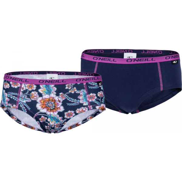 O'Neill WOMEN HIPSTER FLOWER&PLAIN 2PACK Tmavě modrá XL - Dámské kalhotky O'Neill