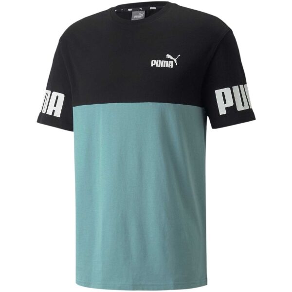 Puma POWER COLORBLOCK TEE Tyrkysová M - Pánské triko Puma