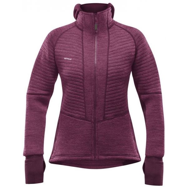 Devold TINDEN SPACER WOMAN JACKET W/HOOD vínová XS - Dámská mikina Devold