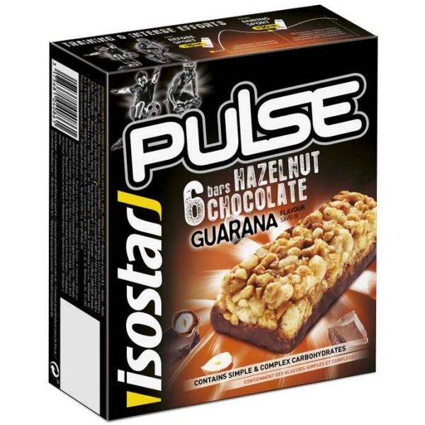 Isostar BAR PULSE 6x 23 G LÍSKOVÝ OŘECH + ČOKOLÁDA + GUARANA Energy tyčinka