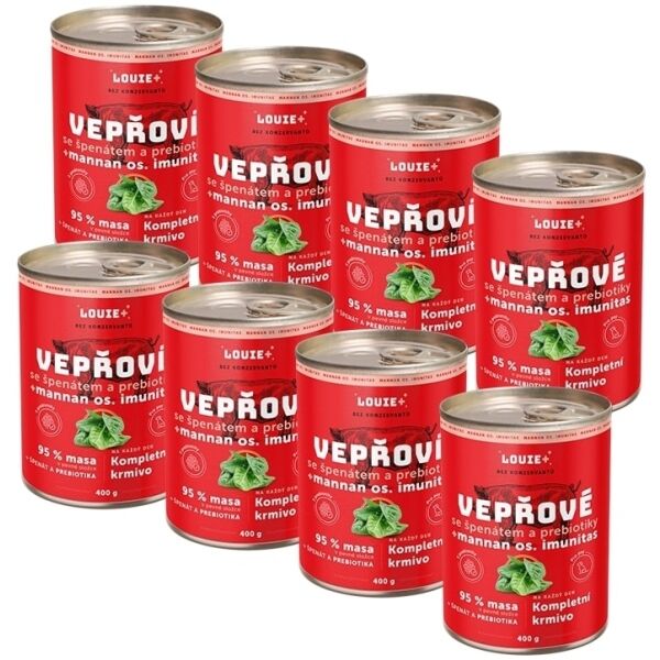 LOUIE VEPŘOVÉ SE ŠPENÁTEM A PREBIOTIKY 8x 400 G Psí konzervy